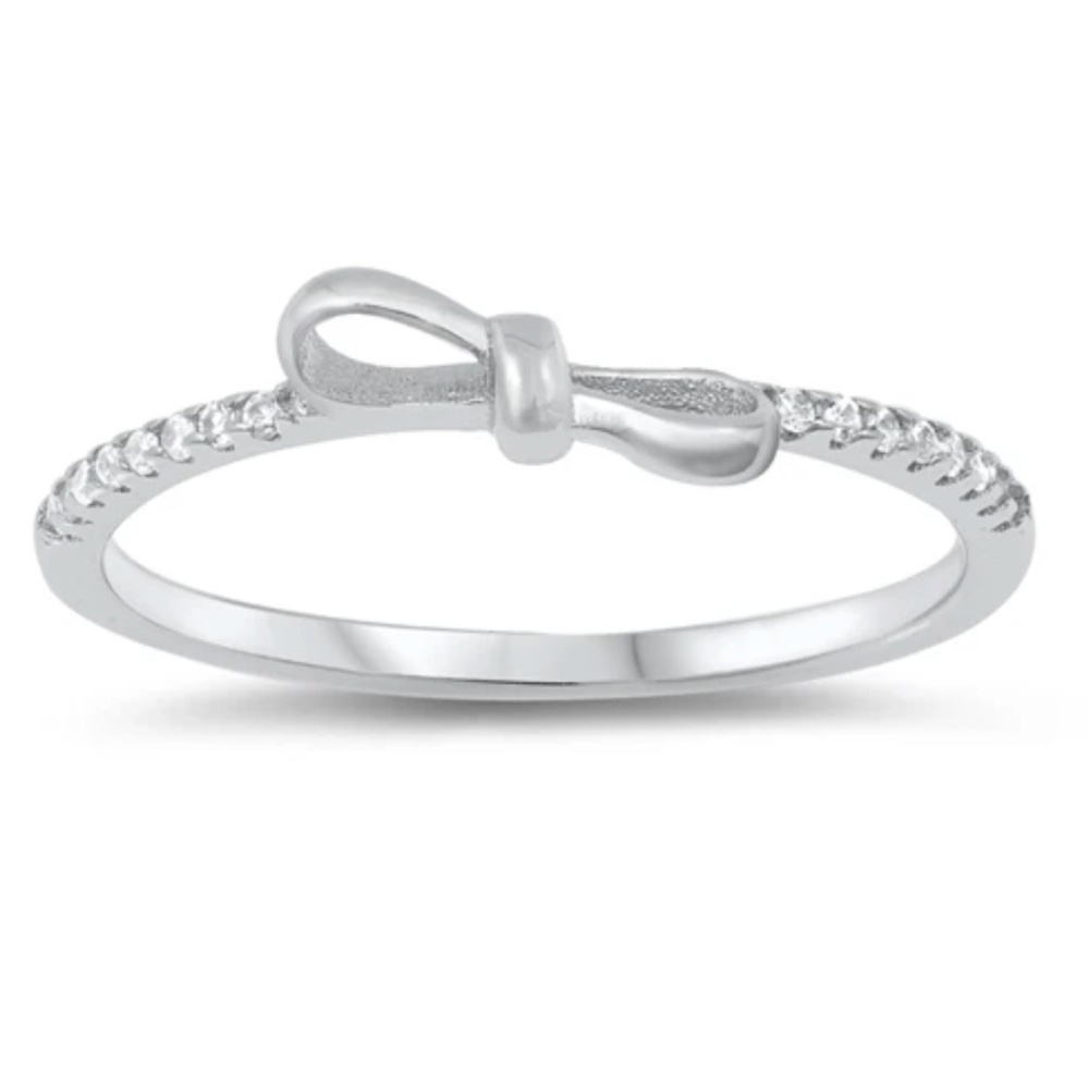 Sterling Silver CZ Ring – Delicate Bow Accent (Size 8)